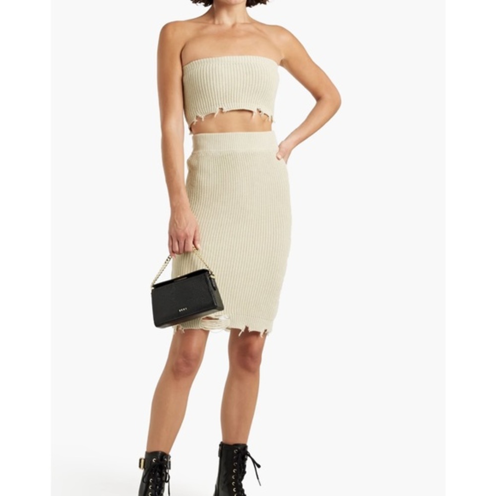 Ser.O.Ya Grace Strapless Convertible Cream Distressed Ribbed Tube Dress NWT Sz S